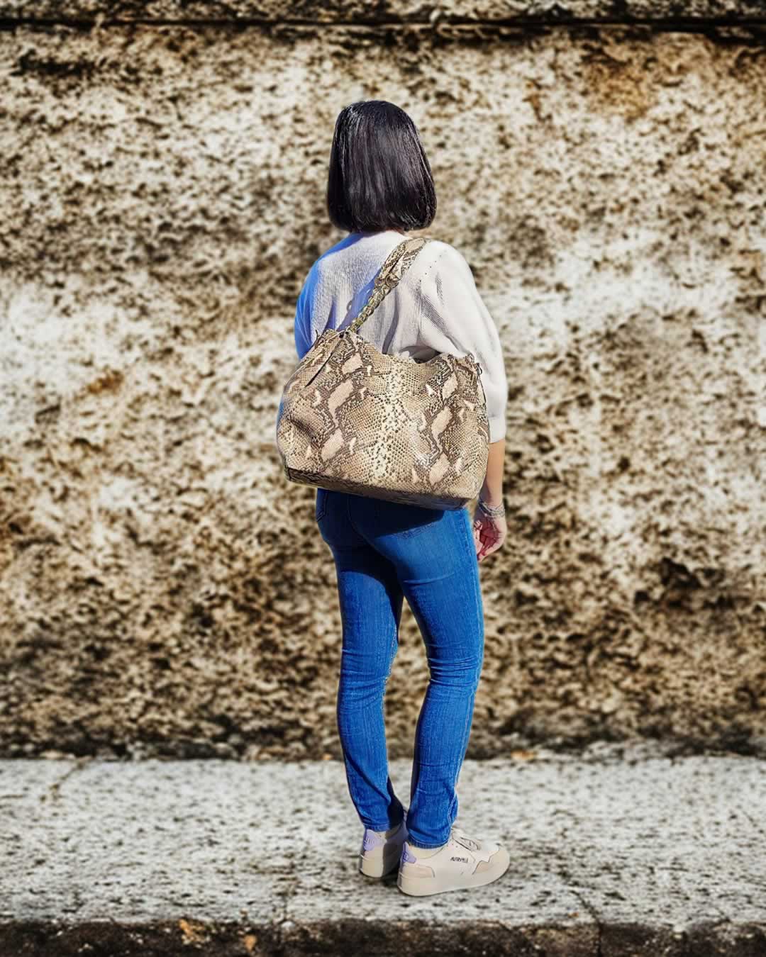 Borsa Sara stampa pitone cuoio