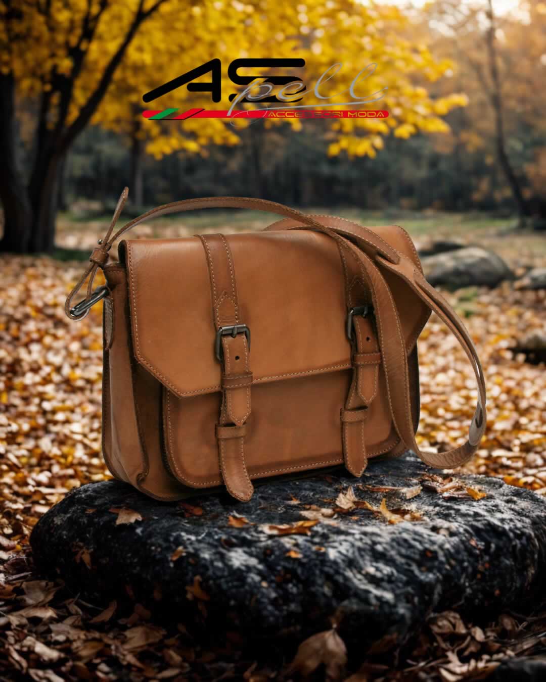 Borsa artigianale in vera pelle color cuoio